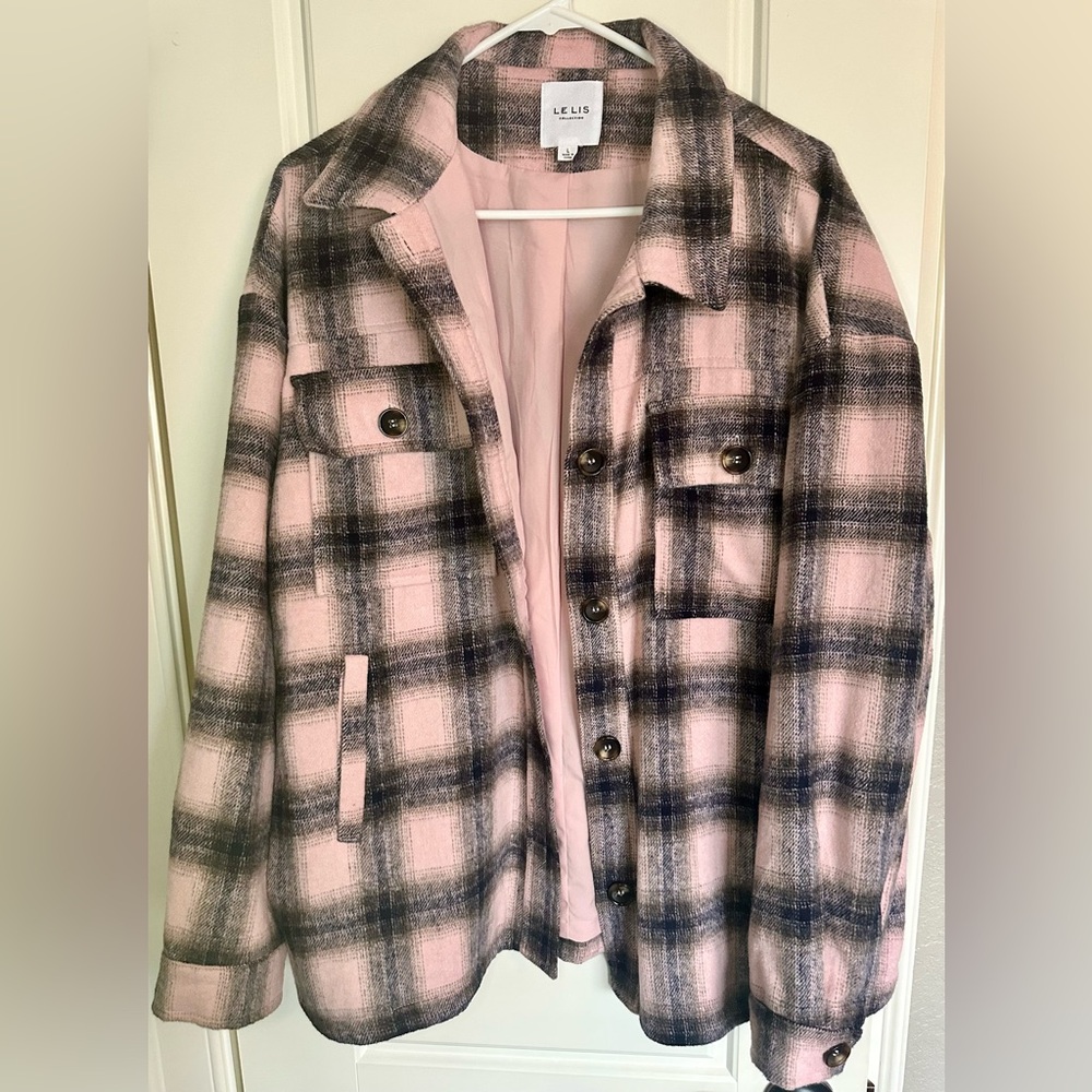 Le Lis Pink and Black Plaid Shacket